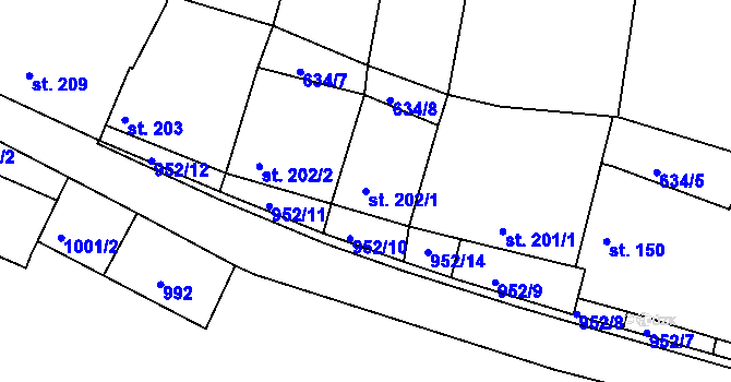 Parcela st. 202/1 v KÚ Mirotice, Katastrální mapa