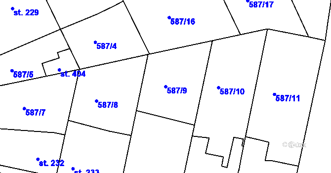 Parcela st. 587/9 v KÚ Mirotice, Katastrální mapa