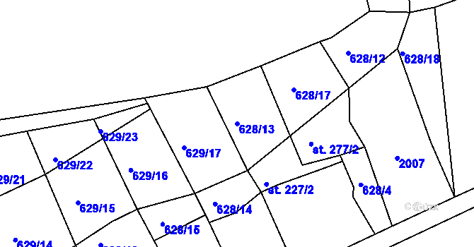 Parcela st. 628/13 v KÚ Mirotice, Katastrální mapa