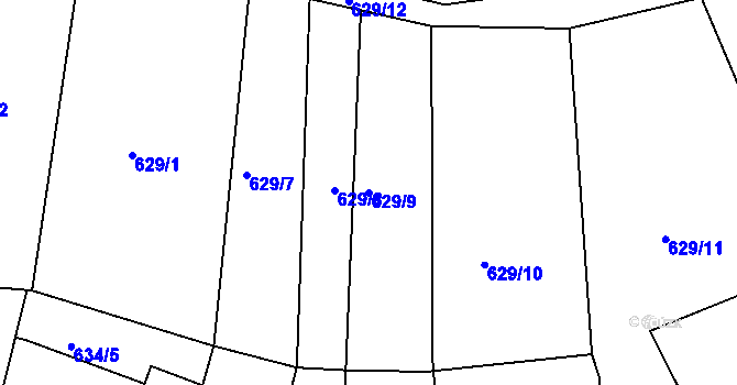 Parcela st. 629/9 v KÚ Mirotice, Katastrální mapa