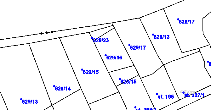 Parcela st. 629/16 v KÚ Mirotice, Katastrální mapa