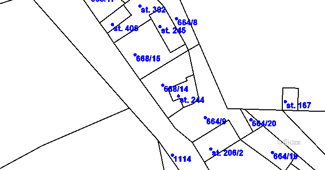 Parcela st. 668/14 v KÚ Mirotice, Katastrální mapa
