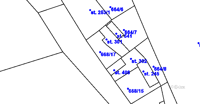 Parcela st. 668/17 v KÚ Mirotice, Katastrální mapa