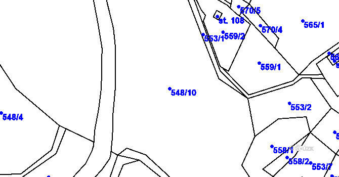 Parcela st. 548/10 v KÚ Mirotínek, Katastrální mapa