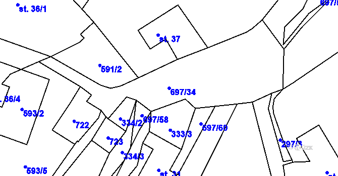 Parcela st. 697/34 v KÚ Mirotínek, Katastrální mapa