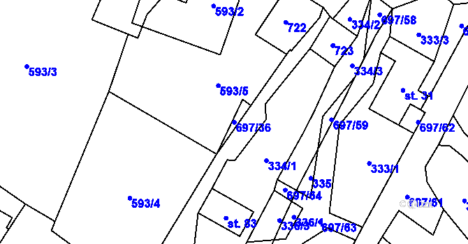 Parcela st. 697/36 v KÚ Mirotínek, Katastrální mapa