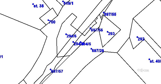 Parcela st. 294/5 v KÚ Mirotínek, Katastrální mapa