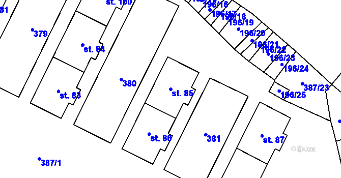Parcela st. 85 v KÚ Mírov, Katastrální mapa