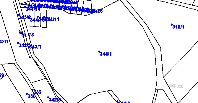 Parcela st. 344/1 v KÚ Mírov, Katastrální mapa