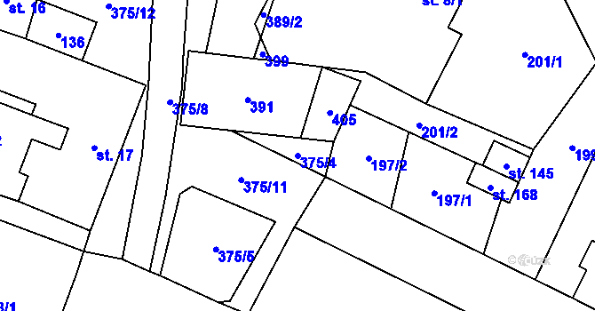 Parcela st. 375/4 v KÚ Mírov, Katastrální mapa