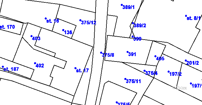 Parcela st. 375/8 v KÚ Mírov, Katastrální mapa