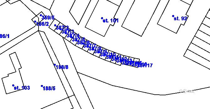 Parcela st. 387/11 v KÚ Mírov, Katastrální mapa