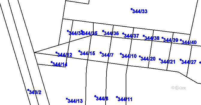 Parcela st. 344/7 v KÚ Mírov, Katastrální mapa