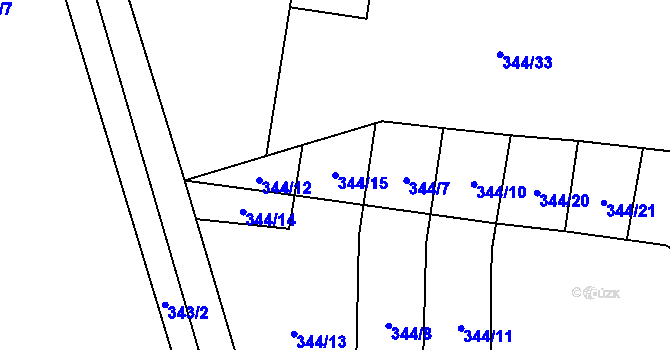 Parcela st. 344/15 v KÚ Mírov, Katastrální mapa