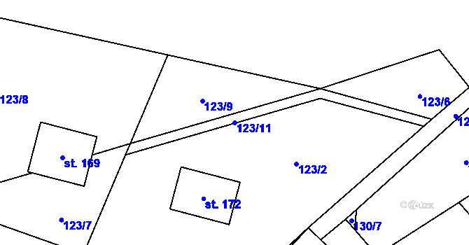 Parcela st. 123/11 v KÚ Mírov, Katastrální mapa