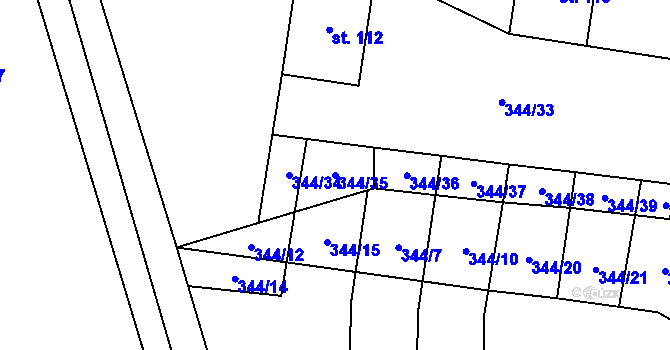 Parcela st. 344/35 v KÚ Mírov, Katastrální mapa