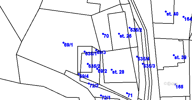 Parcela st. 69/3 v KÚ Míroveček, Katastrální mapa