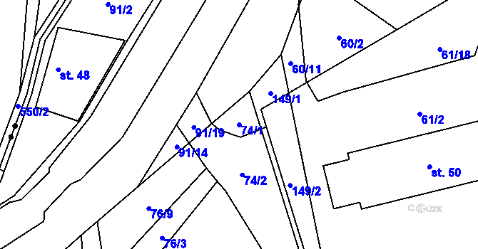 Parcela st. 74/1 v KÚ Mírovský Grunt, Katastrální mapa