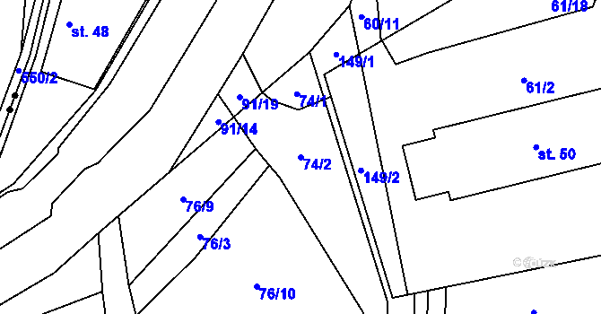 Parcela st. 74/2 v KÚ Mírovský Grunt, Katastrální mapa