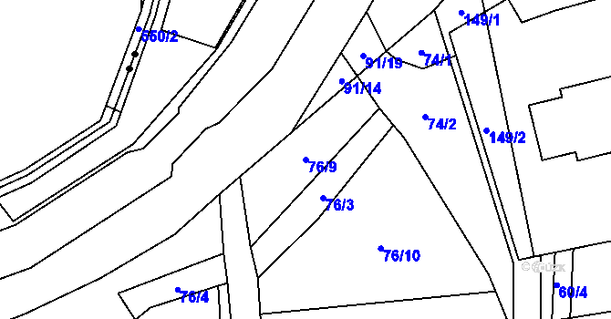 Parcela st. 76/9 v KÚ Mírovský Grunt, Katastrální mapa