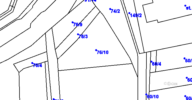 Parcela st. 76/10 v KÚ Mírovský Grunt, Katastrální mapa