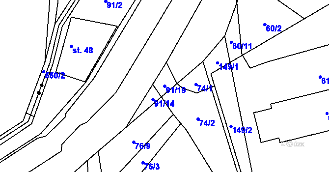 Parcela st. 91/19 v KÚ Mírovský Grunt, Katastrální mapa