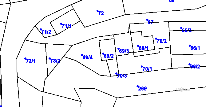 Parcela st. 69/2 v KÚ Mírová, Katastrální mapa