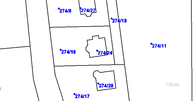 Parcela st. 274/24 v KÚ Mírová, Katastrální mapa