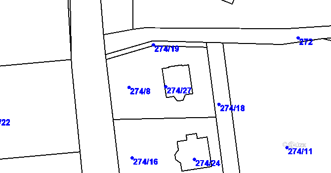 Parcela st. 274/27 v KÚ Mírová, Katastrální mapa