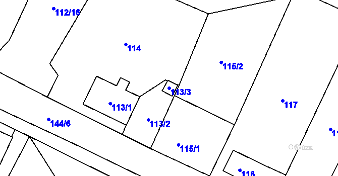 Parcela st. 113/3 v KÚ Mírová, Katastrální mapa