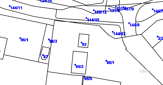 Parcela st. 92 v KÚ Mírová, Katastrální mapa