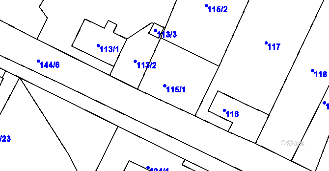 Parcela st. 115/1 v KÚ Mírová, Katastrální mapa