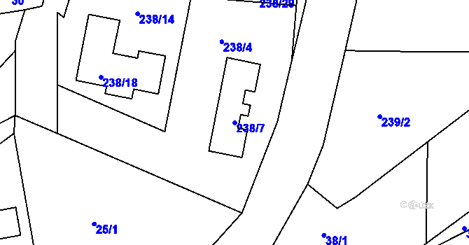 Parcela st. 238/7 v KÚ Mírová, Katastrální mapa