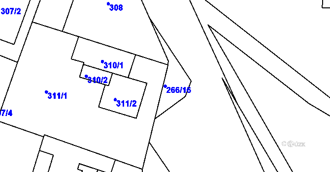 Parcela st. 266/16 v KÚ Mírová, Katastrální mapa