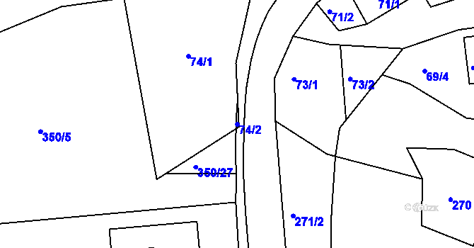 Parcela st. 74/2 v KÚ Mírová, Katastrální mapa