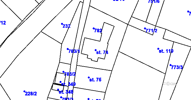 Parcela st. 74 v KÚ Bělá u Turnova, Katastrální mapa