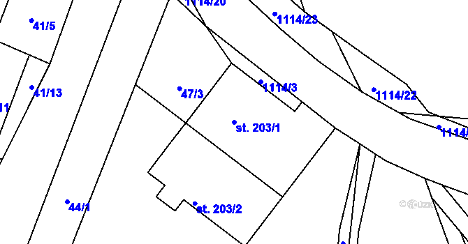 Parcela st. 203/1 v KÚ Bělá u Turnova, Katastrální mapa