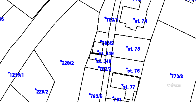 Parcela st. 349 v KÚ Bělá u Turnova, Katastrální mapa
