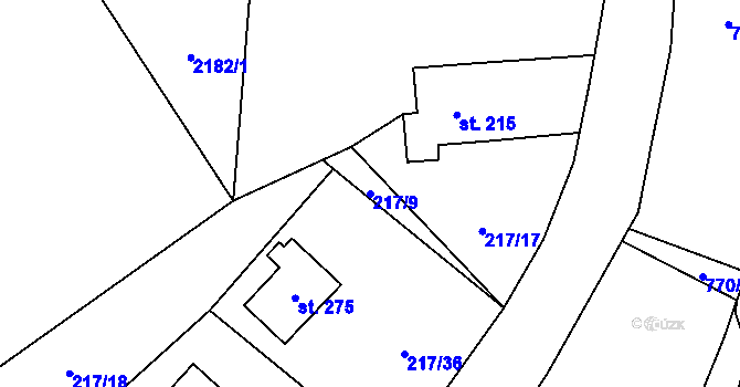 Parcela st. 217/9 v KÚ Bělá u Turnova, Katastrální mapa
