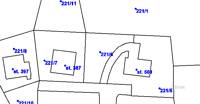 Parcela st. 221/6 v KÚ Bělá u Turnova, Katastrální mapa