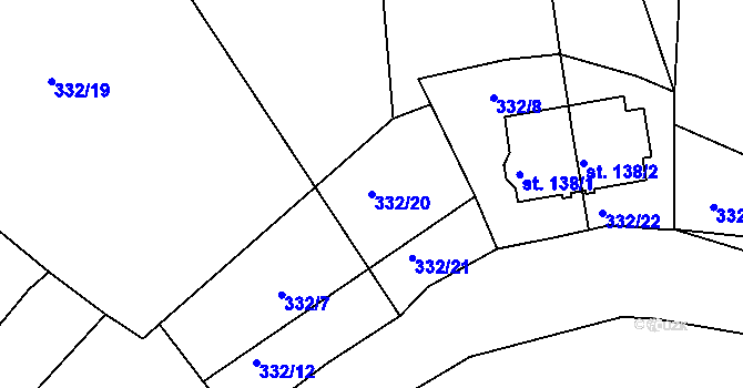 Parcela st. 332/20 v KÚ Bělá u Turnova, Katastrální mapa