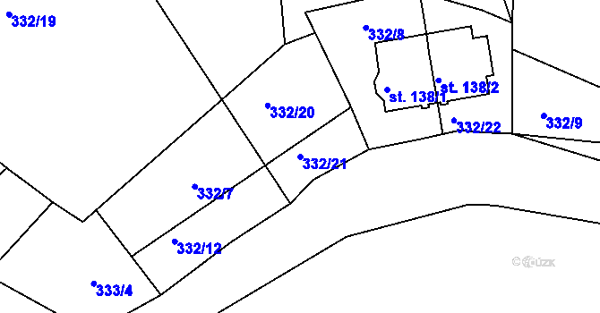 Parcela st. 332/21 v KÚ Bělá u Turnova, Katastrální mapa