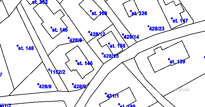 Parcela st. 428/13 v KÚ Bělá u Turnova, Katastrální mapa