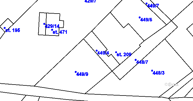 Parcela st. 449/4 v KÚ Bělá u Turnova, Katastrální mapa