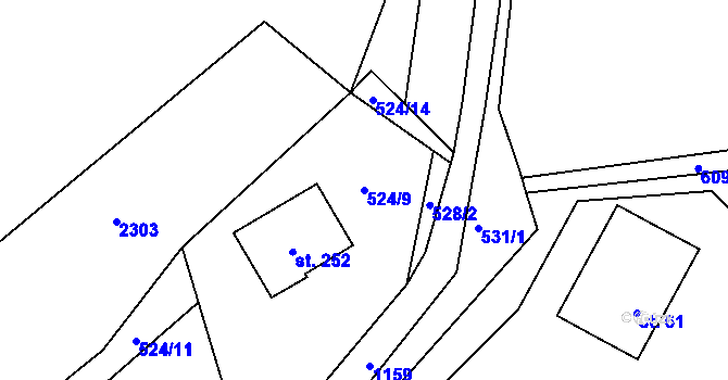 Parcela st. 524/9 v KÚ Bělá u Turnova, Katastrální mapa
