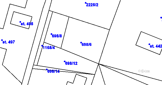 Parcela st. 698/6 v KÚ Bělá u Turnova, Katastrální mapa