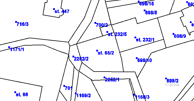 Parcela st. 65/2 v KÚ Bělá u Turnova, Katastrální mapa