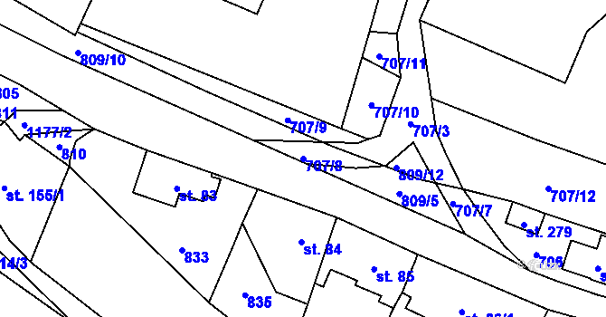 Parcela st. 707/8 v KÚ Bělá u Turnova, Katastrální mapa