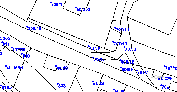 Parcela st. 707/9 v KÚ Bělá u Turnova, Katastrální mapa