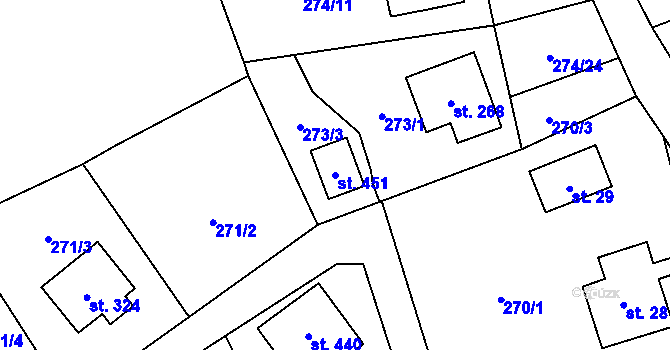 Parcela st. 451 v KÚ Bělá u Turnova, Katastrální mapa